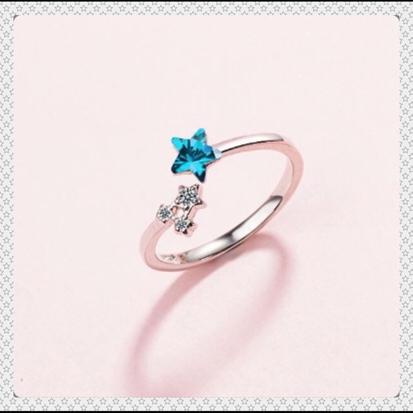 Jewelry - Dazzling💫925S stamped Blue star💫open ring! New